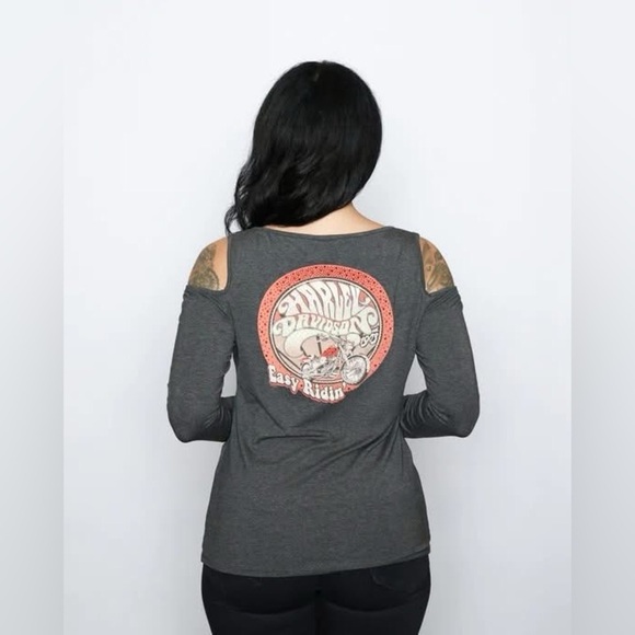 NWOT Harley-Davidson® Ridin' Easy Rhinestone Embellished Gray Long Sleeve Medium - Picture 4 of 7